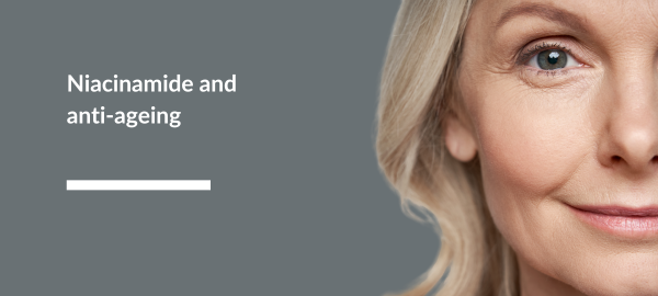Graphic of a mature-age woman with the title, Niacinamide and Anti-Ageing