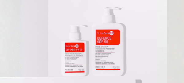 160ml Defence SPF 50 and 400ml Defence SPF 50 on a shelf